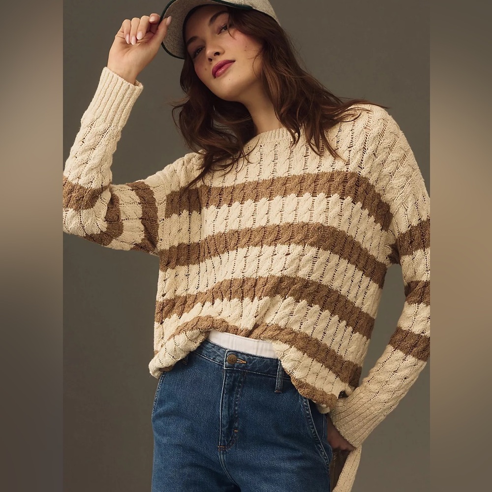 Pilcro Longline Stitch Striped Sweater EUC Size Medium